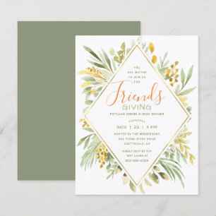 Invitation Aquarelle Friendsgiving Élégante Verdure