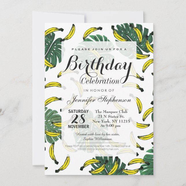 Invitation Aquarelle Fromage suisse Plante et bananes (Devant)