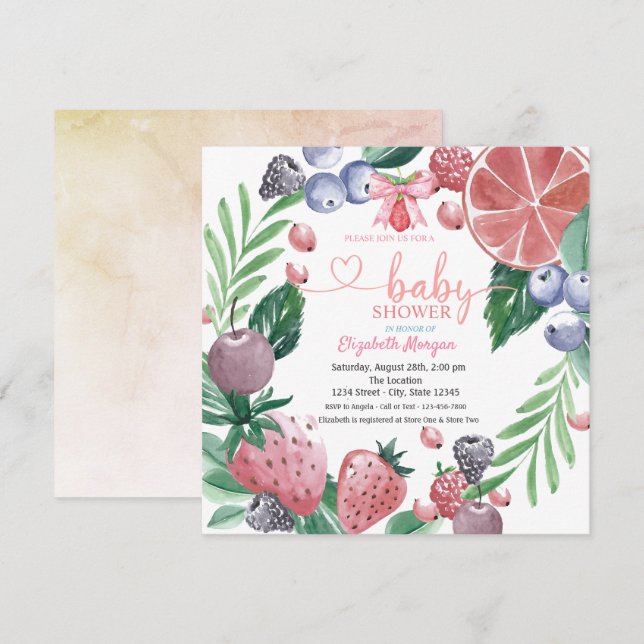Invitation Aquarelle Fruits Berry Baby shower sucré (Devant / Derrière)