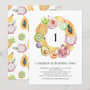 Invitation Aquarelle Fruits tropicaux Été Premier Anniversair