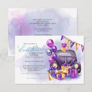 Invitation Aquarelle Fuchsia Amethyst Drive-Thru Baby shower