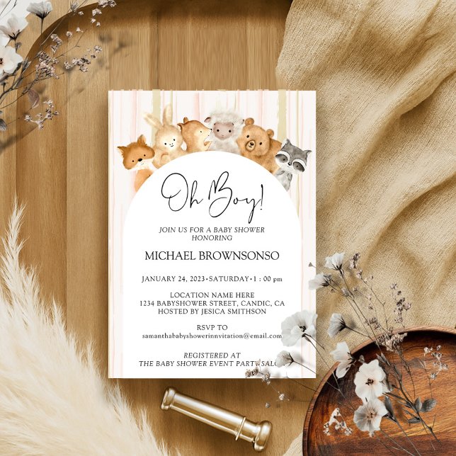 Invitation Aquarelle Funny Animaux Budget Oh Baby shower Garç (Créateur téléchargé)