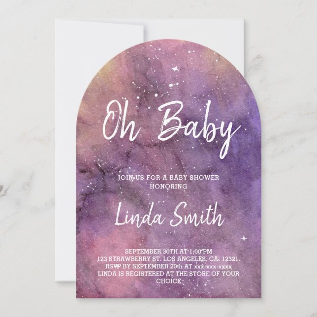 Invitation Aquarelle Galaxie Baby shower céleste Arche (Devant)