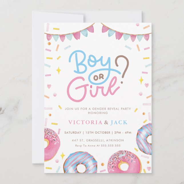 Invitation Aquarelle garçon ou fille Sexe Donut révéler (Devant)