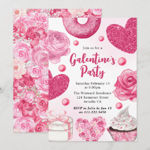 Invitation Aquarelle gâteaux roses et friandises de la Saint-