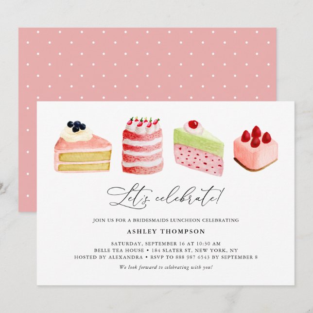 Invitation Aquarelle gâteaux sucrés Bridesservantes Déjeuner (Devant / Derrière)