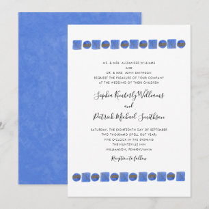 Invitation Aquarelle géométrique bleue nom du père mariage