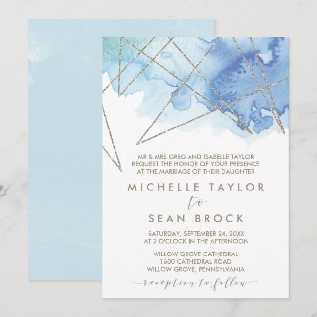 Invitation Aquarelle géométrique Mariage officiel (Devant / Derrière)