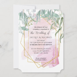 Invitation Aquarelle géométrique moderne rose pâle Eucalyptus