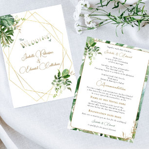 Invitation Aquarelle géométrique Tropical Feuille Green Gold