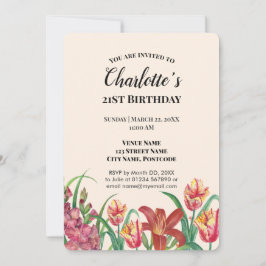 Invitation Aquarelle Gladioli Tulips Lily fête d'anniversaire