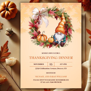 Invitation Aquarelle Gnome Automne Wreath Thanksgiving Dîner