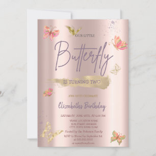 Invitation Aquarelle Gold Butterflies Rose Or Anniversaire