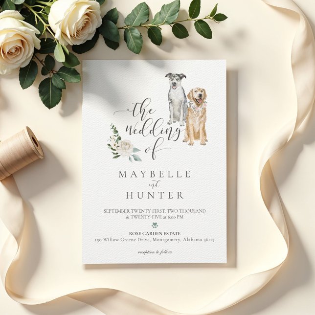 Invitation Aquarelle Golden Retriever & Catahoula Leopard (Watercolor Golden Retriever & Catahoula Leopard Invitation)