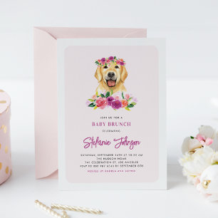 Invitation Aquarelle Golden Retriever Floral Baby Brunch