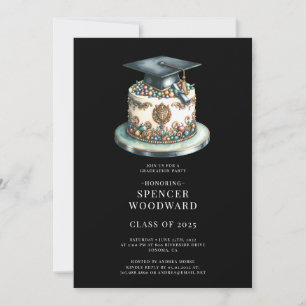 Invitation Aquarelle Graduation Cap & Cake Graduation Party