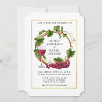 Aquarelle Grappe Vins Bois Wreath Gold Mariage