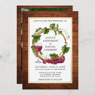 Invitation Aquarelle Grappe Vins Bois Wreath Photo Mariage