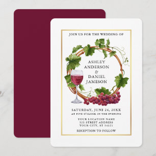 Invitation Aquarelle Grappe Vins Wreath Gold Frame Mariage