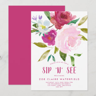 Invitation Aquarelle gras Sip floral 'n' Voir l'invitation