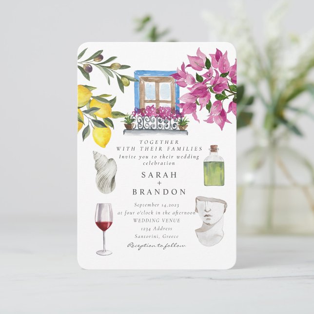 Invitation Aquarelle Grèce Mariage Bleu carreau (Créateur téléchargé)