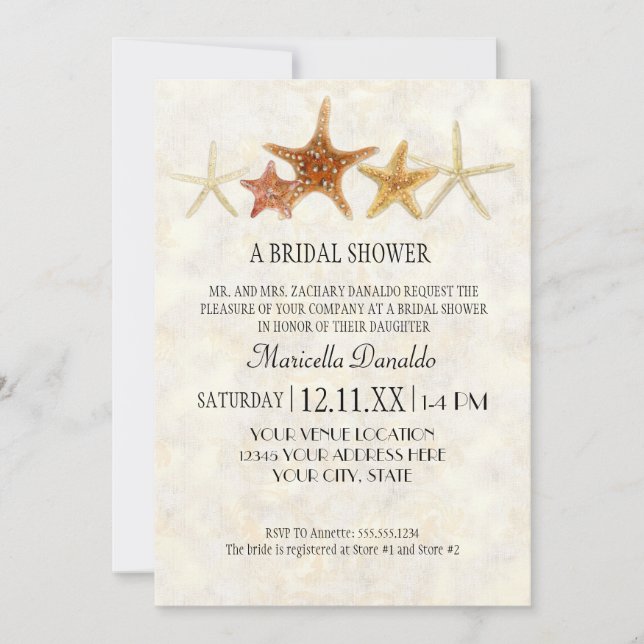 Invitation Aquarelle grecque modèle cléStarfish Beach Mariage (Devant)