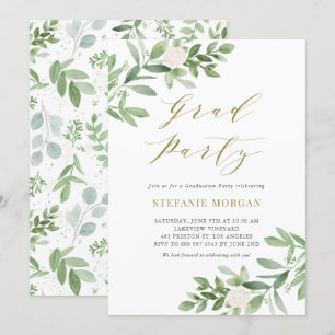 Invitation Aquarelle Greeney et Fleurs blanches Graduation