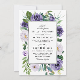 Invitation Aquarelle gris argenté violet Mariage floral