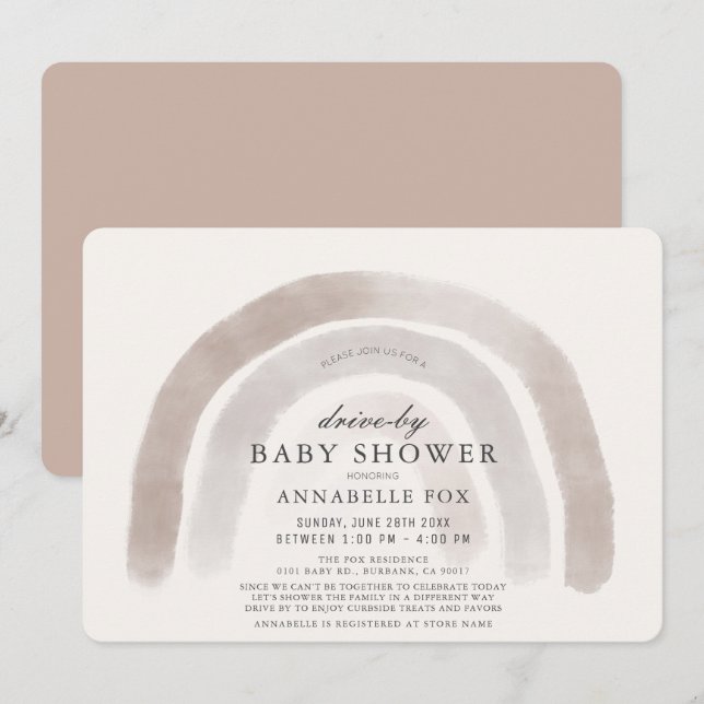 Invitation Aquarelle gris-beige arc-en-ciel Baby shower (Devant / Derrière)