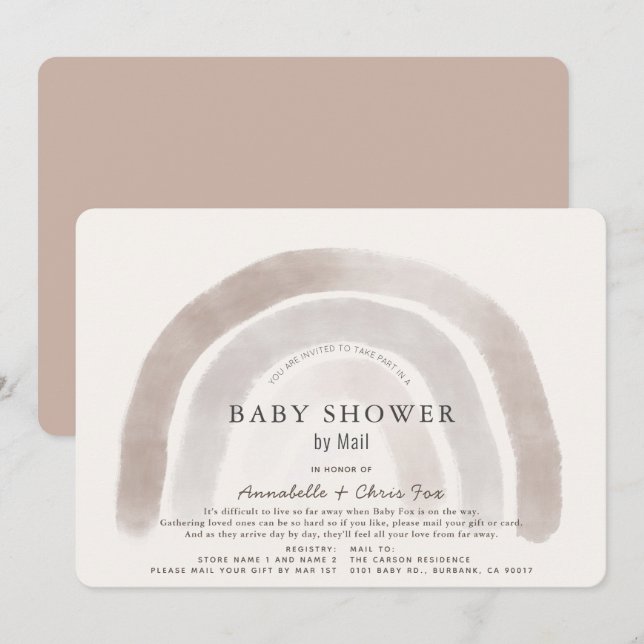 Invitation Aquarelle gris beige arc-en-ciel Baby shower par c (Devant / Derrière)