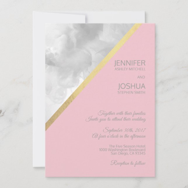 Invitation Aquarelle Gris Blush Pink Gold Mariage (Devant)
