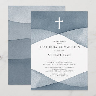 Invitation Aquarelle gris garçons Première Communion sainte