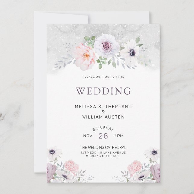 Invitation Aquarelle Gris Lilac Blush FlorMariage (Devant)