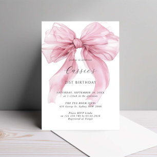 Invitation Aquarelle Gros ruban rose Bow 21e anniversaire