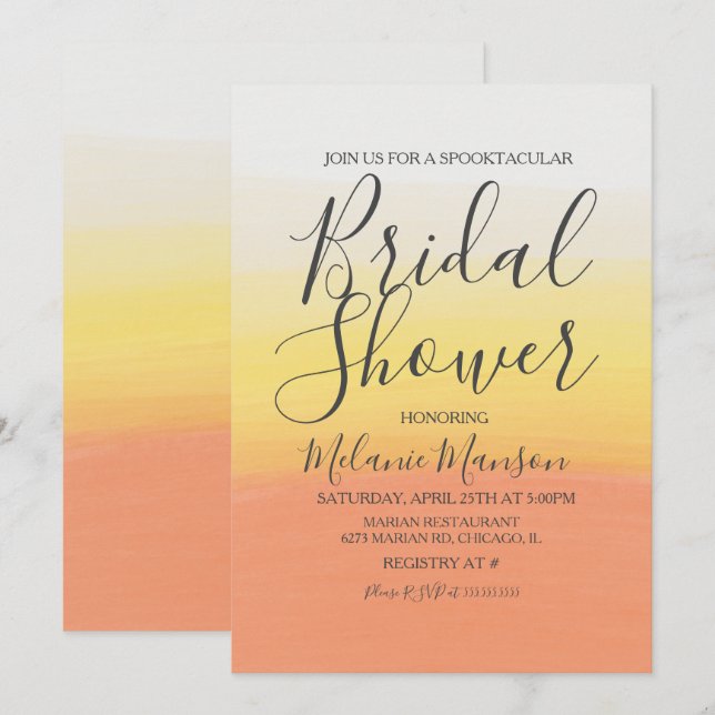 Invitation Aquarelle Halloween Candy Corn Fête des mariées (Devant / Derrière)