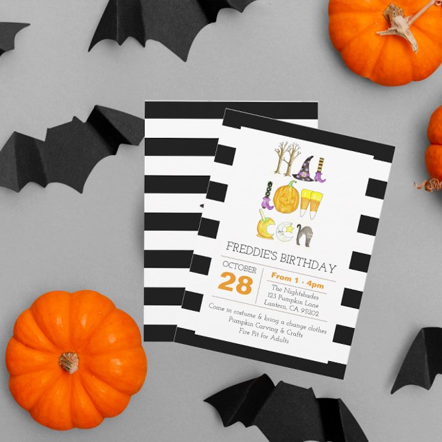Invitation Aquarelle Halloween Noir et Blanc Anniversaire (Créateur téléchargé)
