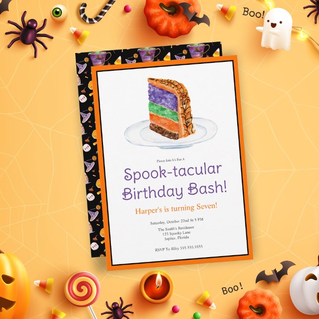 Invitation Aquarelle Halloween pâtisserie en couche Anniversa (Frightful fun awaits: Download your hauntingly delightful Halloween birthday invitation now!)