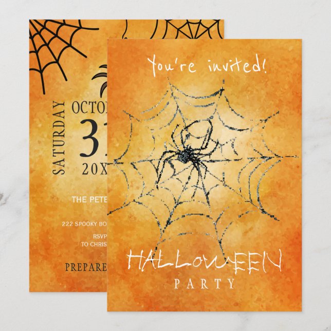 Invitation Aquarelle Halloween tendance araignée déplaisante  (Devant / Derrière)