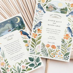 Invitation Aquarelle Helsinki Mariage des oiseaux forestiers 