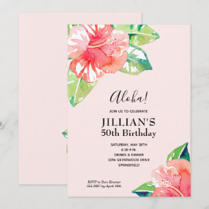 Invitation Aquarelle Hibiscus Fleurs Anniversaire