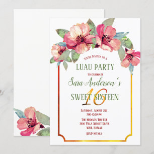 Invitation Aquarelle Hibiscus Luau Party Sweet 16 B'day
