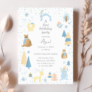 Invitation Aquarelle Hiver Animaux arctiques Anniversaire