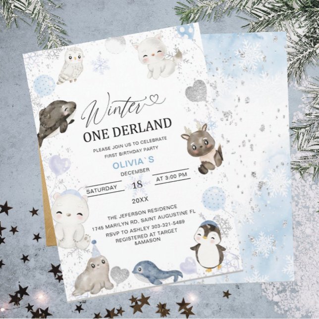 Invitation Aquarelle Hiver bébé arctique se tourneInvitation (Créateur téléchargé)