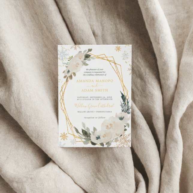 Invitation Aquarelle Hiver Fête de mariage de cadre de neige (Créateur téléchargé)