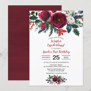 Invitation Aquarelle Hiver Fleurs Bourgogne Premier Anniversa