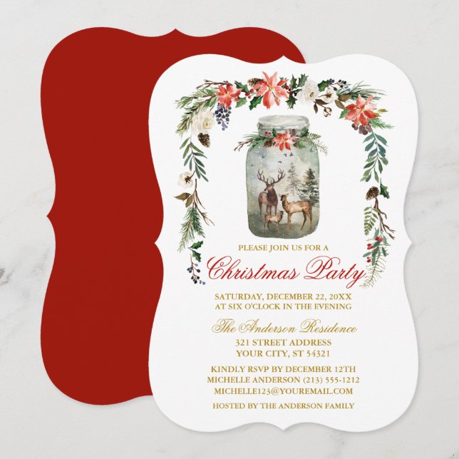 Invitation Aquarelle Hiver Floral Mason Jar Noël fête (Devant / Derrière)