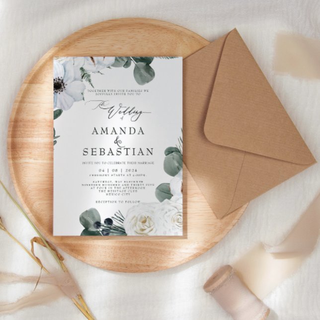 Invitation Aquarelle hiver Floral verdure fête de mariage (Créateur téléchargé)