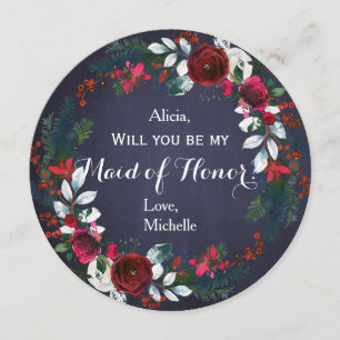 Invitation Aquarelle Hiver Peonies rouges Wreath Maid of Hono