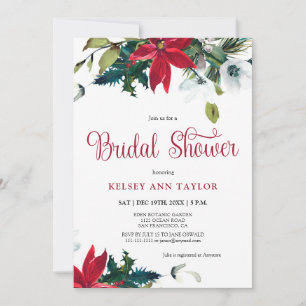 Invitation Aquarelle Hiver Poinsettia Fête des mariées