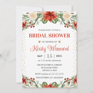 Invitation Aquarelle Hiver Poinsettia Fête des mariées Floral